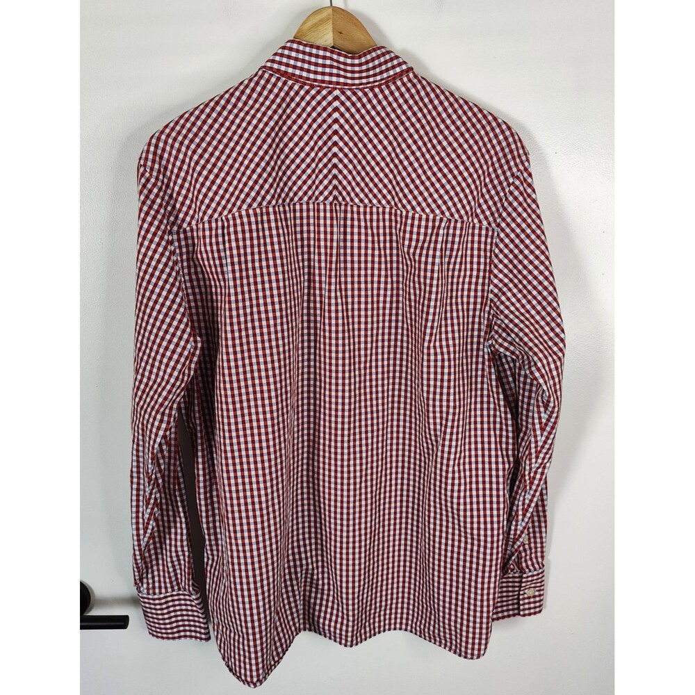 Fred Perry Size Large Red Check Button Down Long Sleeve Preppy Logo Shirt - Picture 5 of 8